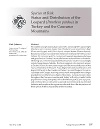 Species at Risk Status and Distribution of the Leopard (Panthera Pardus) in Turkey and the Caucasus Mountains
