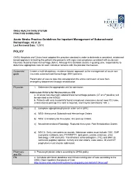 Acute Stroke Practice Guidelines for Inpatient Management of Subarachnoid Hemorrhage, PS 01.20 POLICY
