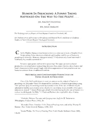 Humor in Preaching: a Funny Thing Happened on the Way to the Pulpit