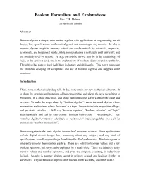 Boolean Formalism and Explanations Eric C
