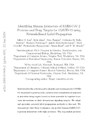 Identifying Human Interactors of SARS-Cov-2 Proteins and Drug Targets for COVID-19 Using Network-Based Label Propagation Arxiv:2