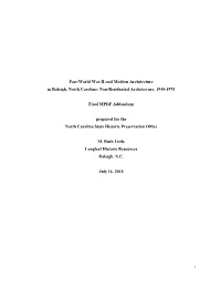 Post-World War II and Modern Architecture in Raleigh, North Carolina: Non-Residential Architecture, 1945-1975