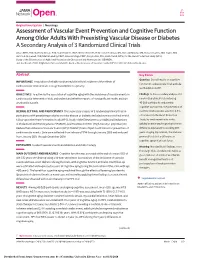 Assessment of Vascular Event Prevention and Cognitive Function