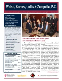 Statutes of Limitation and Repose in Construction Defect Cases