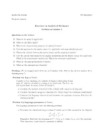Exercises on Analytical Mechanics Problem Set Number 4