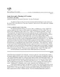 Luke-Acts and a Theology of Creation WALTER E