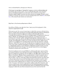 Notes on David Markson, Wittgenstein's Mistress