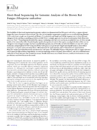 Short-Read Sequencing for Genomic Analysis of the Brown Rot Fungus Fibroporia Radiculosa