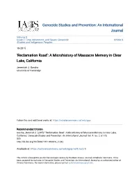 A Microhistory of Massacre Memory in Clear Lake, California