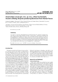 Anaerostipes Caccae Gen. Nov., Sp. Nov., a New Saccharolytic, Acetate-Utilising, Butyrate-Producing Bacterium from Human Faeces