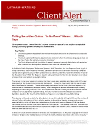 Tolling Securities Claims: “In No Event” Means