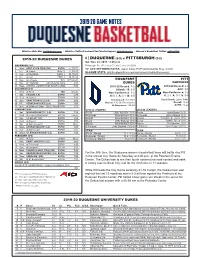 2019-20 Game Notes