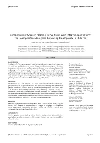 Comparison of Greater Palatine Nerve Block with Intravenous Fentanyl for Postoperative Analgesia Following Palatoplasty in Children