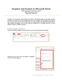 Headers and Footers in Microsoft Word South Puget Sound Community College Student Computing Center Written By: Chris Dorn
