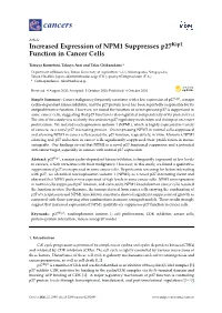 Increased Expression of NPM1 Suppresses P27kip1 Function in Cancer Cells