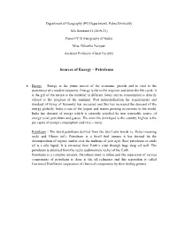 Sources of Energy – Petroleum