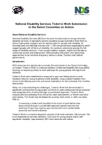 National Disability Services Ticket to Work Submission to the Select Committee on Autism