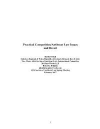 Practical Competition/Antitrust Law Issues and Brexit
