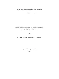 Radium and Uranium Data for Mineral Springs in Eight Western States by J