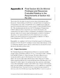 Appendix a Final Section 4(F) De Minimis Finding(S) and Resources Evaluated Relative to the Requirements of Section 4(F) No Use