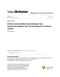 False Imprisonment, Religious Cults, and the Destruction of Volitional Capacity