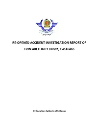 Re-Opened Accident Investigation Report of Lion Air Flight LN 602, EW