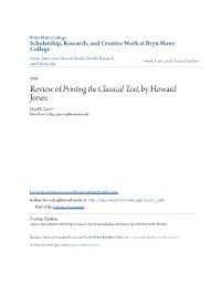 Review of Printing the Classical Text, by Howard Jones Julia H