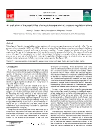 An Evaluation of the Possibilities of Using Turboexpanders at Pressure Regulator Stations