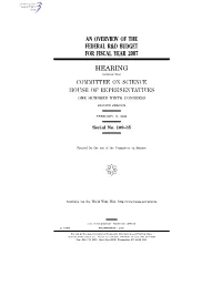 An Overview of the Federal R&D Budget for Fiscal Year 2007 Hearing Committee on Science House of Representatives