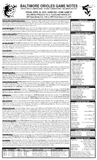 Baltimore Orioles Game Notes