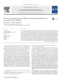 The Role of Working Memory, Inhibition, and Processing Speed in Text Comprehension in Children☆