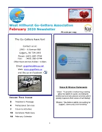 West Hillhurst Go-Getters Association February 2020 Newsletter .50 Cents Per Copy