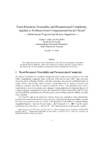 Fixed-Parameter Tractability and Parameterized Complexity, Applied to Problems from Computational Social Choice — Mathematical Programming Glossary Supplement —