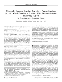 Minimally Invasive Lumbar Transfacet Screw Fixation in the Lateral Decubitus Position After Extreme Lateral Interbody Fusion a Technique and Feasibility Study