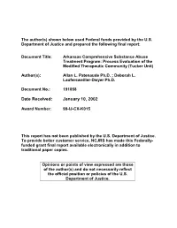 Arkansas Comprehensive Substance Abuse Treatment Program: Process Evaluation of the Modified Therapeutic Community (Tucker Unit)
