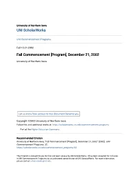 Fall Commencement [Program], December 21, 2002