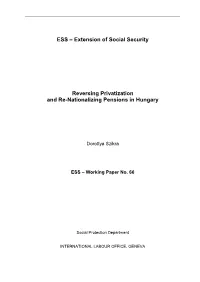 Reversing Privatization and Re-Nationalizing Pensions in Hungary