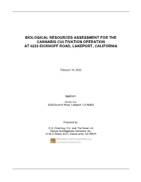 Biological Resources Assessment for the Cannabis Cultivation Operation at 6233 Eickhoff Road, Lakeport, California