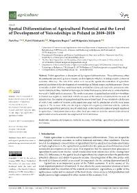 Spatial Differentiation of Agricultural Potential and the Level of Development of Voivodeships in Poland in 2008–2018