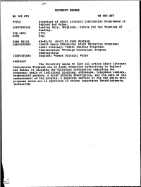 Directory of Adult Literacy Instruction Programmes in Reading Univ