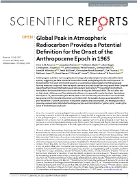 Global Peak in Atmospheric Radiocarbon Provides a Potential
