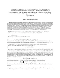 Solution Bounds, Stability and Attractors' Estimates of Some Nonlinear Time-Varying Systems
