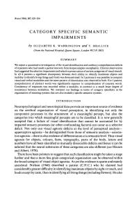Category Specific Semantic Impairments