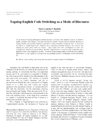 Tagalog-English Code Switching As a Mode of Discourse