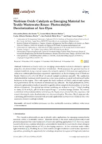 Niobium Oxide Catalysts As Emerging Material for Textile Wastewater Reuse: Photocatalytic Decolorization of Azo Dyes