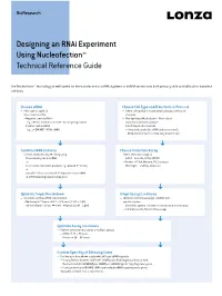 Designing an Rnai Experiment Using Nucleofection™ Technical Reference Guide
