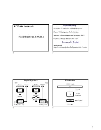 Hash Functions & Macs ECE 646 Lecture 9