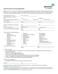 High Adventure Application