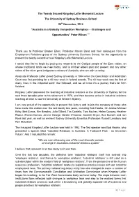 Kingsley Laffer Memorial Lecture Notes