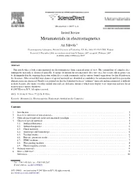 Metamaterials in Electromagnetics Ari Sihvola ∗ Electromagnetics Laboratory, Helsinki University of Technology, P.O